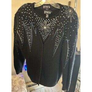 Le Chois 2 Piece Sweater Set With Black Sequin Silk BlendAbstract Retro 90s